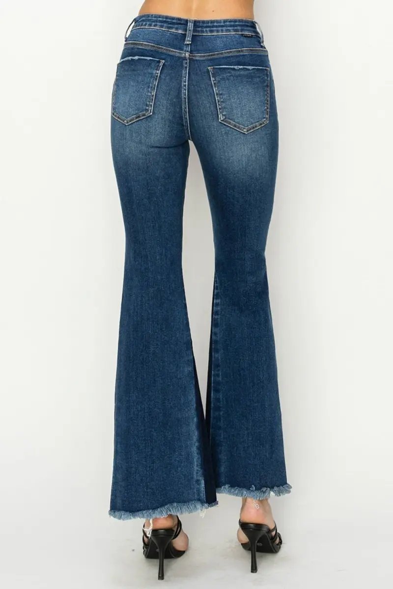 RISEN Full Size High Rise Side Shadow Seam Detail Slit Flare Jeans - Love Salve
